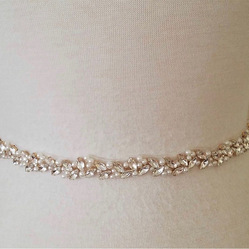 Ivory beaded pearl rhinestone wedding sash belt